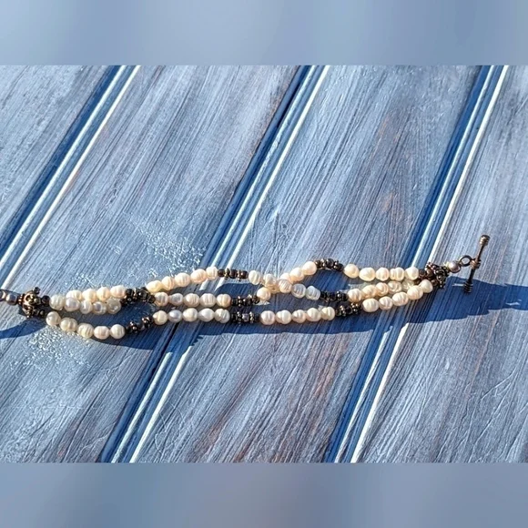 Vintage freshwater pearls, 3 stranded bracelet - Picture 8 of 9